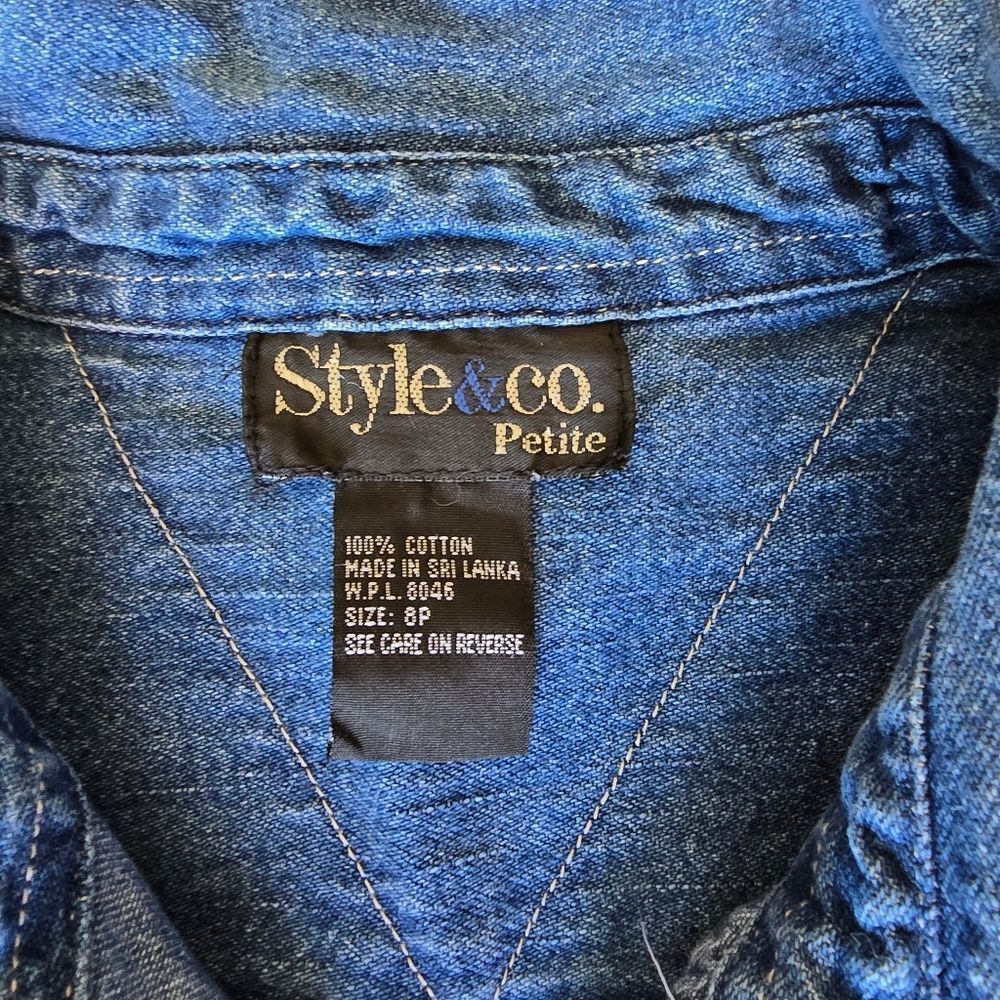 STYLE & Co Womens Denim Button-Up Dress Size 8P Vintage 90s - Picture 3 of 8